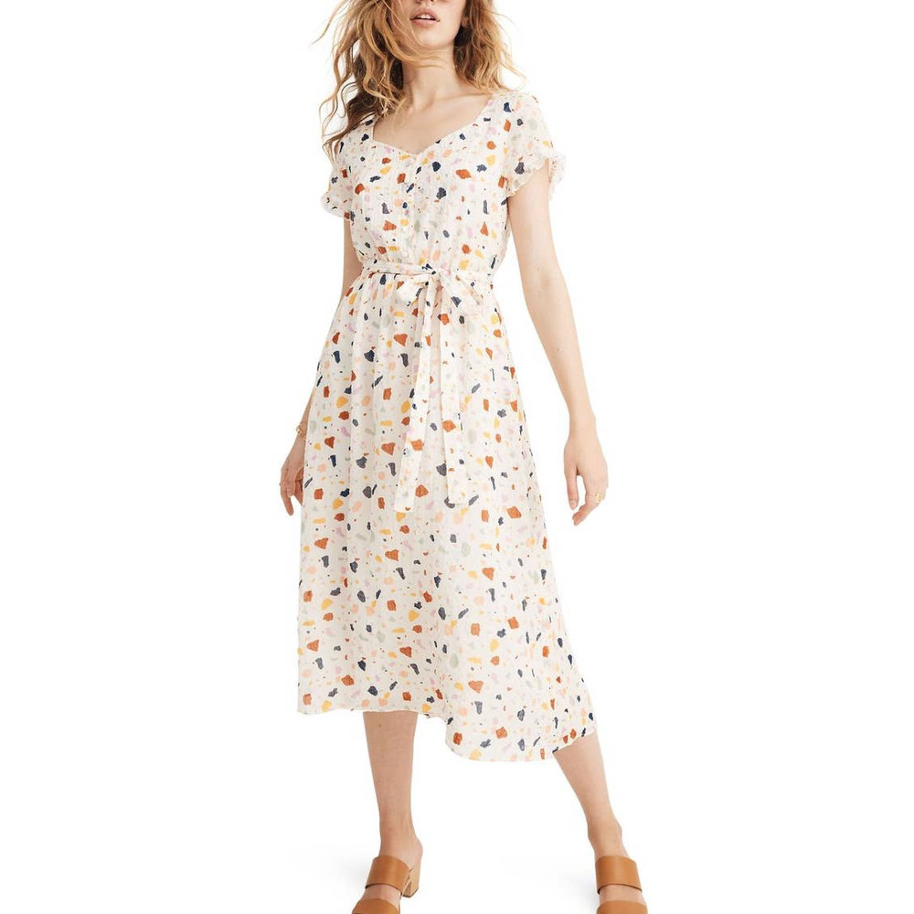 Madewell Women's Terrazzo Midi Tie Waisted Dress Sz 0
